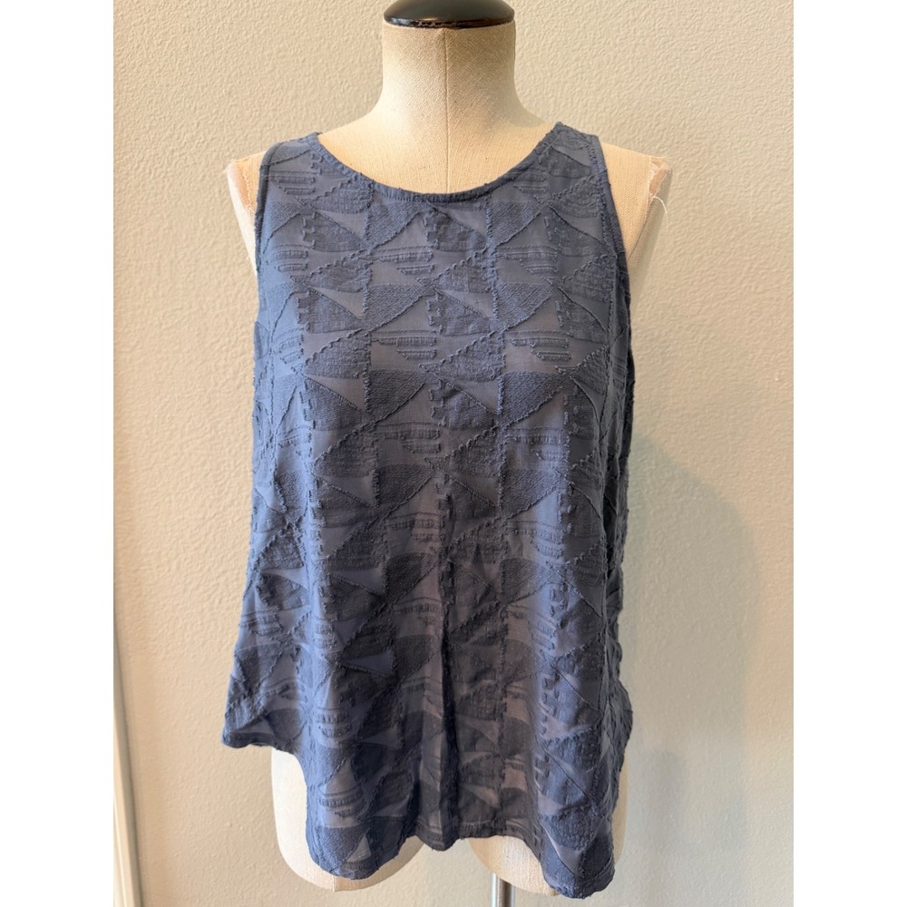 Susina Women's Small Blue Textured Sleeveless Swing Tank Top Geometric Sheer